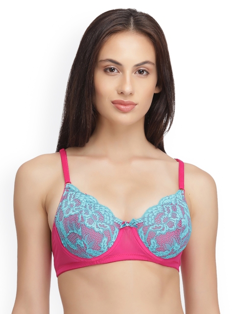 

Clovia Blue & Pink Lace Underwired Non Padded Everyday Bra BR0964P0340C