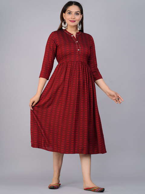 

PREKSHA Women Red & Black Ethnic Motifs Printed A-Line Kurta