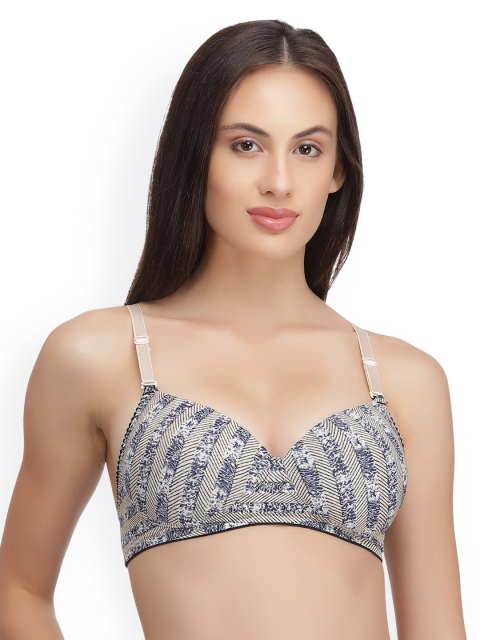 

Clovia Blue & Beige Printed Non-Wired Lightly Padded T-shirt Bra BR1003P0840B