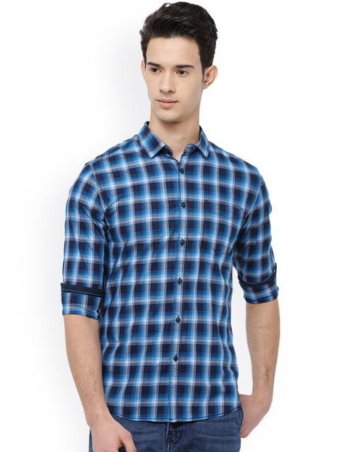 

LOCOMOTIVE Men Blue Slim Fit Checked Casual Shirt