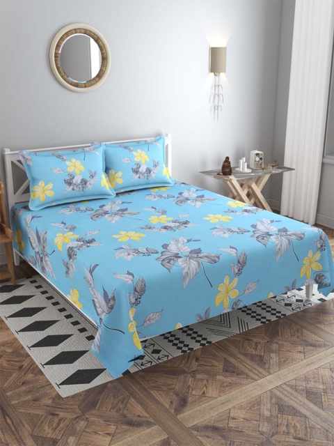 

Slushy Mushy Blue & Yellow Floral 300 TC King Bedsheet with 2 Pillow Covers