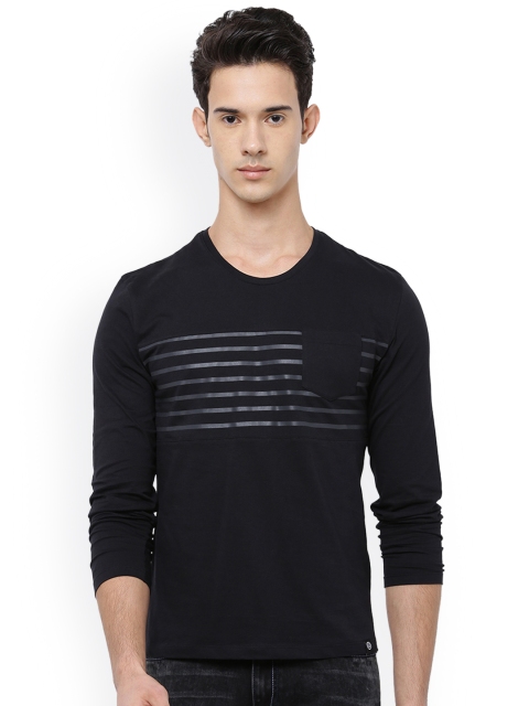

LOCOMOTIVE Men Black Striped Round Neck T-shirt
