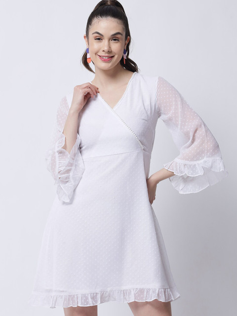 

MARC LOUIS Women White Georgette Dress