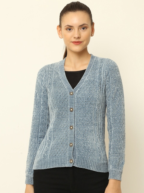 

NoBarr Women Blue Cable Knit Cardigan