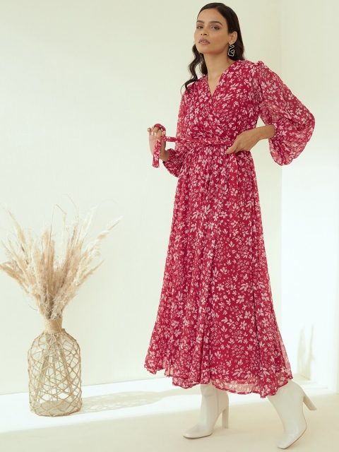 

Femella Red & White Floral Chiffon Maxi Dress