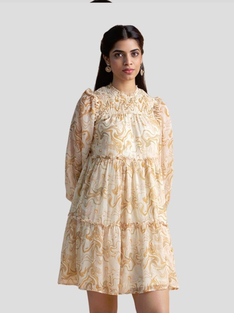 

Femella Mustard Yellow & Off White Chiffon A-Line Dress