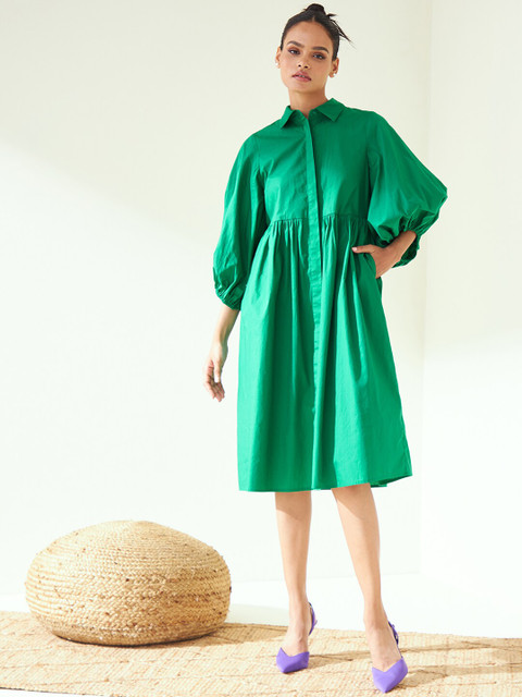 

Femella Green Cotton Shirt Dress