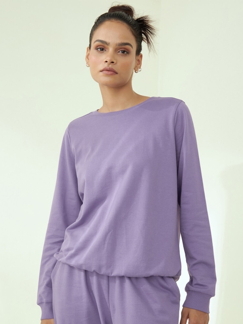 

Femella Women Lavender Cotton Solid Sweatshirt