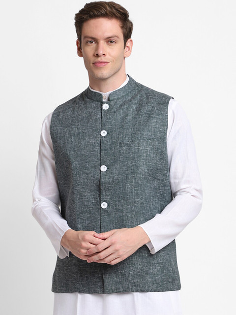 

DEVOILER Men Green Self Design Nehru Jacket