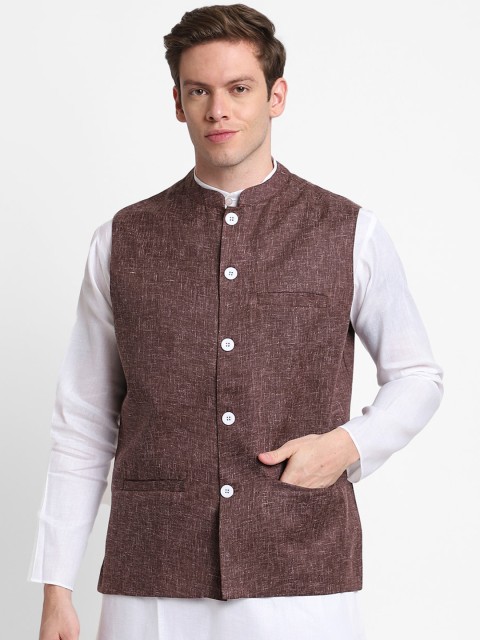 

DEVOILER Men Brown Self Design Nehru Jacket