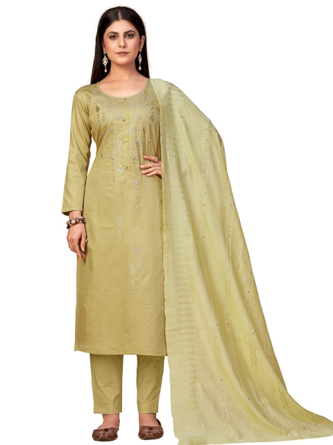 

Leelyfab Gold-Toned Embroidered Pure Cotton Unstitched Dress Material