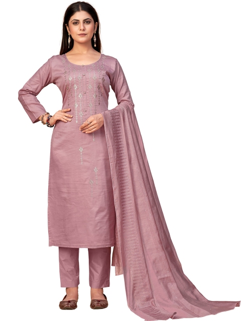 

Leelyfab Pink Embroidered Pure Cotton Unstitched Dress Material