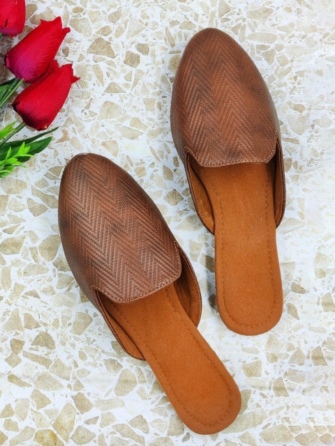 

Sayera Women Brown Printed Mules Flats