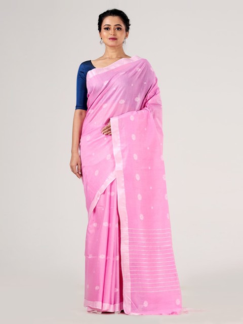 

AllSilks Pink Woven Design Silk Blend Saree