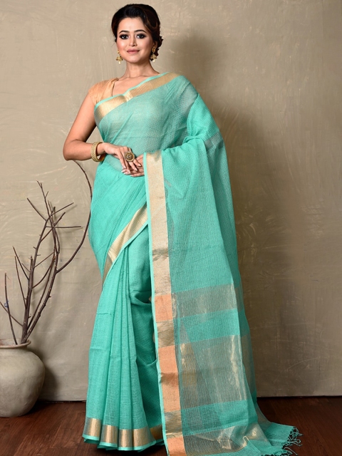 

AllSilks Blue Solid Pure Cotton Saree