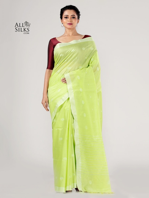 

AllSilks Lime Green Ethnic Motifs Silk Blend Ethnic Woven Saree