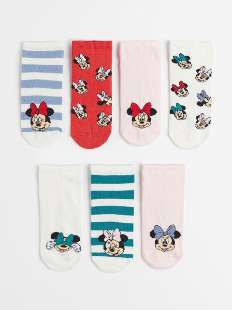 

H&M Girls Minnie Mouse Printed 7-Pack Trainer Socks, Red