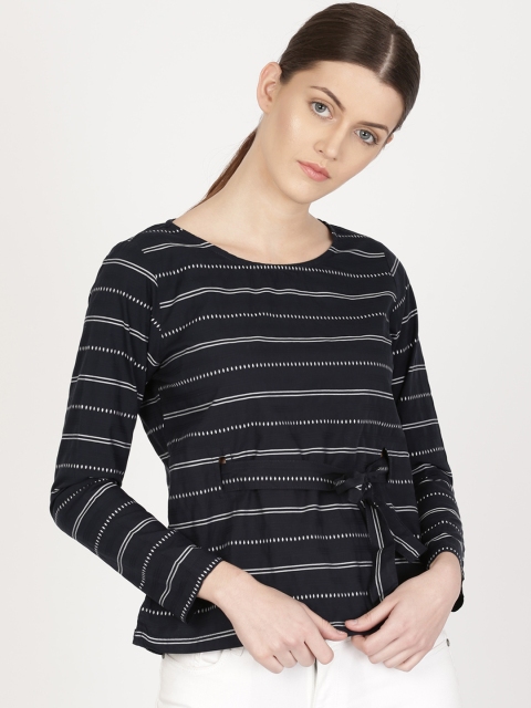 

ether Women Navy Striped Top, Navy blue