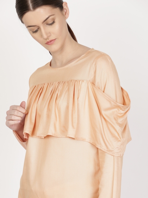 

ether Women Peach-Coloured Ruffle Top