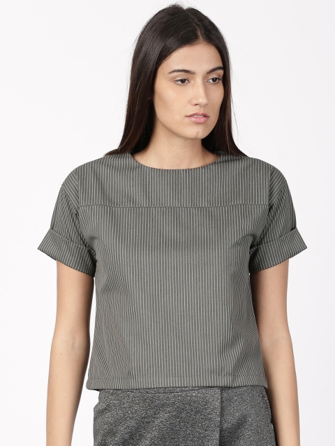 

ether Women Grey Striped Crop Top