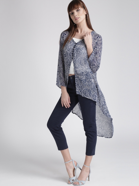 

Chemistry Navy & White Printed High-Low Shrug, Navy blue