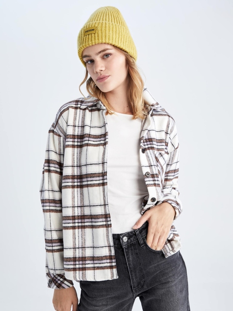 

DeFacto Women Off White Checked Casual Shirt