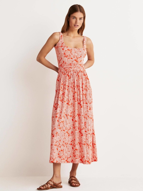 

La Aimee Orange Floral Midi Dress