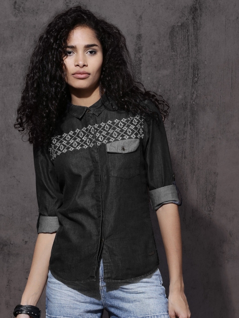 

Roadster Women Black Regular Fit Casual Shirt