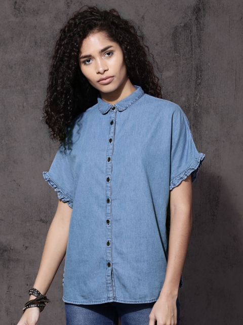 

Roadster Women Blue Regular Fit Solid Casual Shirt
