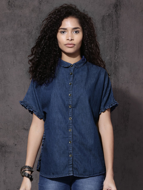

Roadster Women Blue Regular Fit Solid Casual Shirt