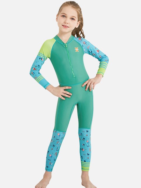 

Little Surprise Box LLP Kids Green & Blue Colourblocked Full Covered Swimwear