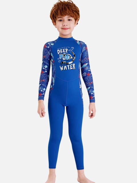 

Little Surprise Box LLP Kids Blue & White Printed Swimwear Legsuit