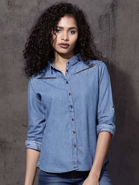 

Roadster Women Blue Regular Fit Solid Casual Shirt