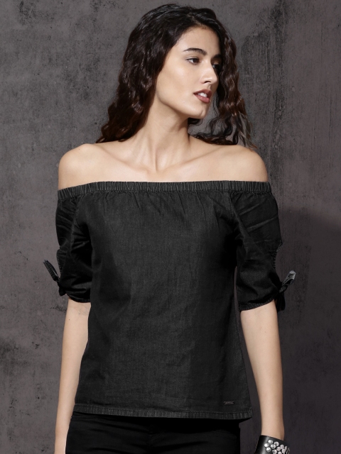 

Roadster Women Black Solid Bardot Top