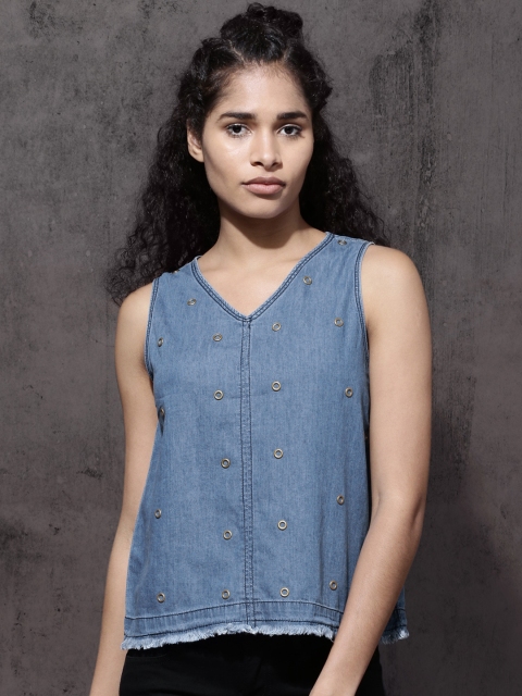 

Roadster Women Blue Solid Denim Top