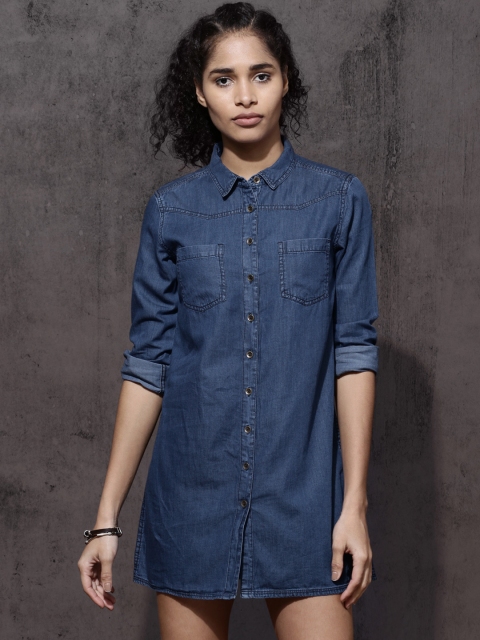 

Roadster Women Blue Solid Shirt Dress