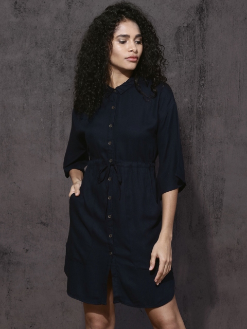 

Roadster Women Navy Blue Solid Shirt Dress