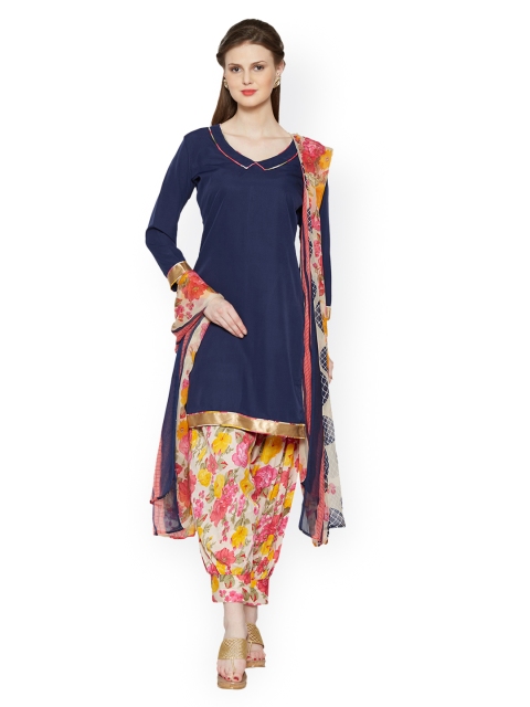 

Saree mall Navy Blue Crepe Unstitched Dress Material