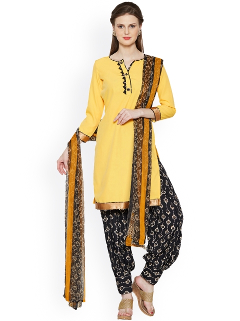 

Saree mall Yellow & Black Crepe Unstitched Dress Material