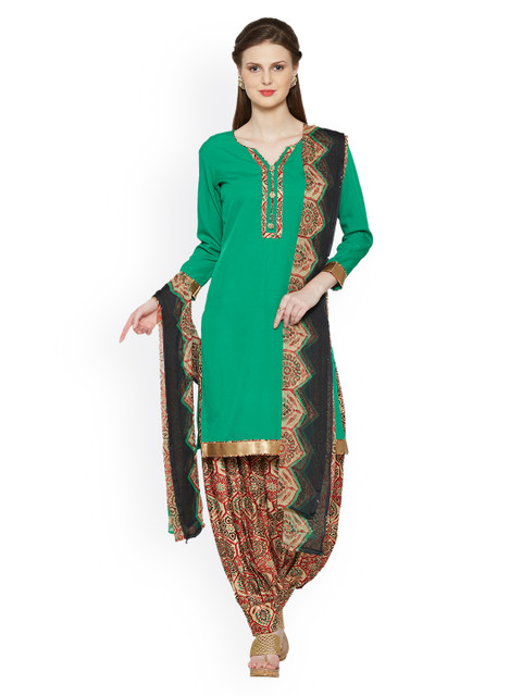 

Saree mall Green & Beige Crepe Unstitched Dress Material