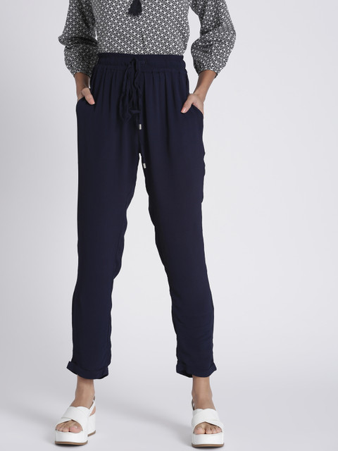 

Chemistry Women Navy Blue Regular Fit Solid Regular Trousers