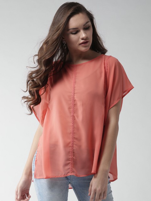 

Mast & Harbour Women Coral Pink Sheer A-Line Top