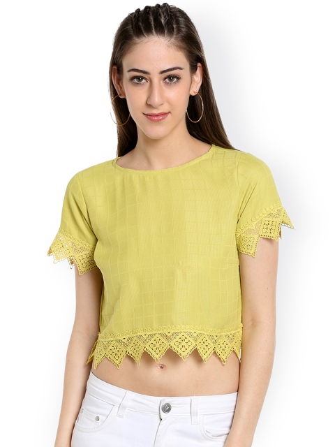 

109F Women Lime Green Self-Checked Crop Top