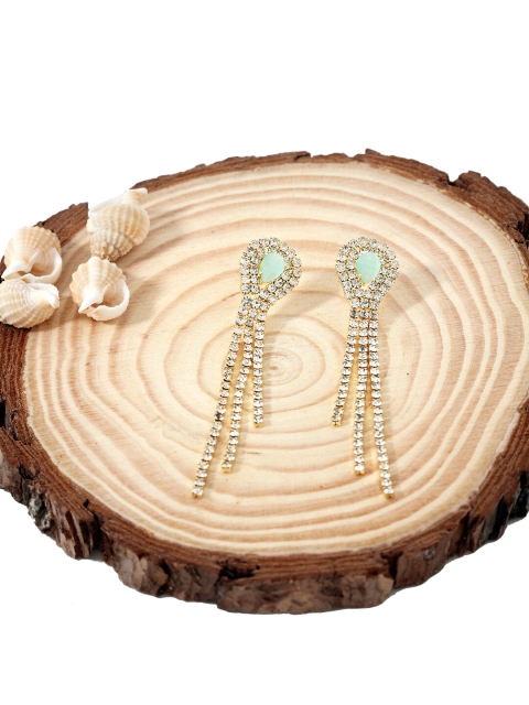 

AccessHer Women Gold-Toned & Sea Green Teardrop Shaped Drop Earrings