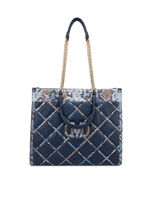 

Da Milano Blue Textured Leather Structured Shoulder Bag