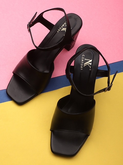 

NK COMFORT Black Block Heels with Buckles