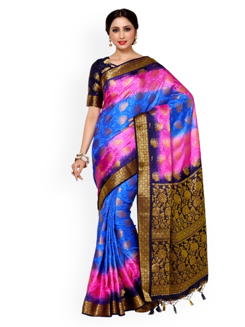 

MIMOSA Blue & Pink Art Silk Woven Design Kanjeevaram Saree