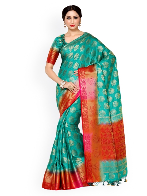 

MIMOSA Teal Art Silk Woven Design Kanjeevaram Saree