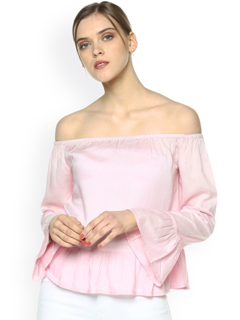 

Besiva Women Pink Solid Off-Shoulder Top