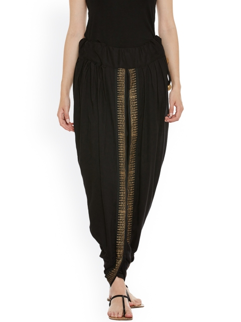 

9rasa Black Printed Dhoti Pants